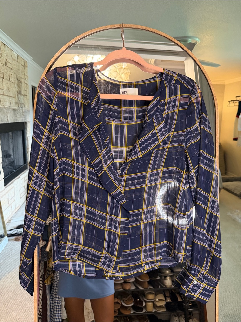 by the way. Navy, Yellow and White Plaid Button-Up Shirt